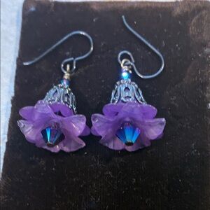 Purple Victorian Bronz Floral Crystal Earrings